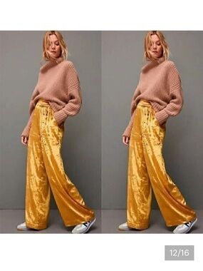 Maeve Anthropologie Wide-Leg Velvet Pants in Gold size S